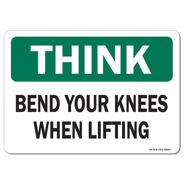 OSHA Think, Bend Your Knees When Listing, 5in X 3.5in, 10PK, 3.5" W, 5" L, Landscape, PK10